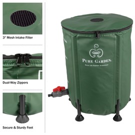 Pure Garden 50-LG1408 13.2Gal/50L Collapsible Rain Barrel 43Gal Compost Tumbler with Gloves, Green