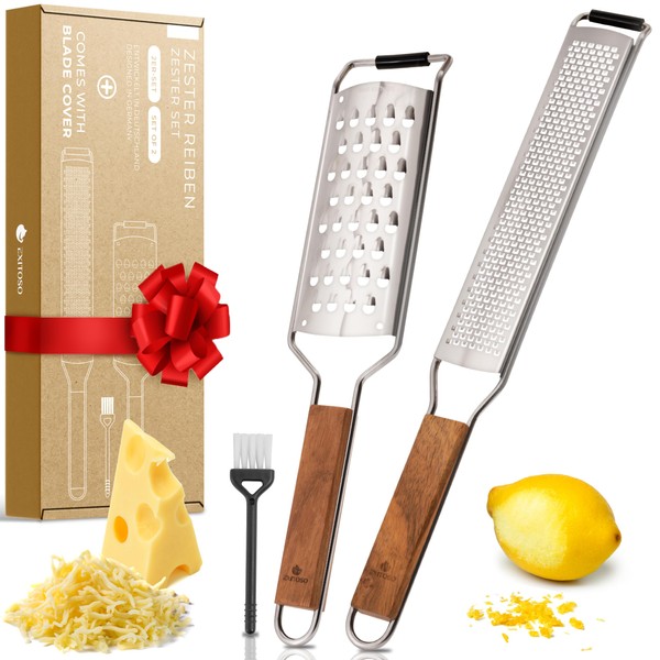 Exitoso Zester Kitchen Grater Set Made of Stainless Steel with Wooden Handle – Spice Grater – Garlic Grater Fine Grater Lemon Grater Nutmeg Grater Cheese Grater Cheese Grater Parmesan Grater Parmesan