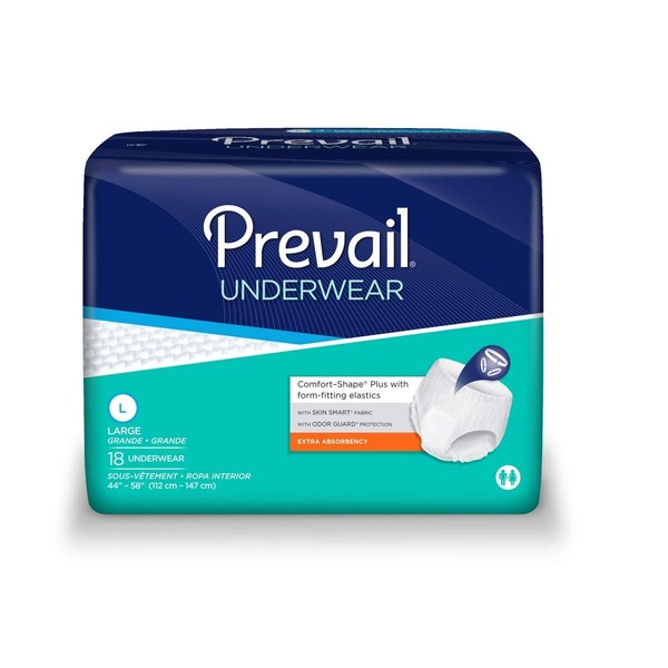 Prevail Underwear, Extra Absorbency, Large, Case/72 (4/18s)