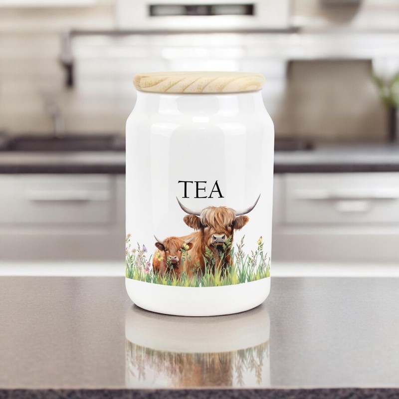Purely Home Highland Cow Ceramic Decaf Tea Storage Canister -