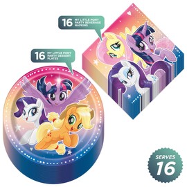 Home and Hoopla My Little Pony Party Supplies - My Little Pony & Friends Theme Birthday Party Round Paper Dessert Plates and Beverage Napkins (16 Plates and Napkins)