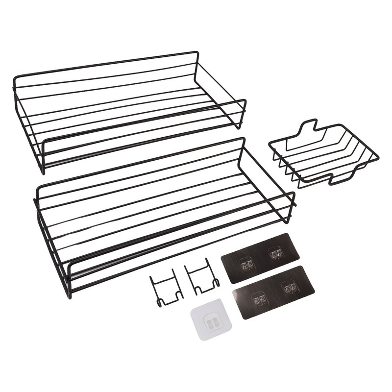 Shower Caddy Shelf Basket Self Adhesive Wall Mount Black Storage