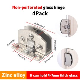 4 Pcs Glass Doors Hinge Cupboard Showcase Wine Cabinet Clamp Gate Hinges Cabinet Glass Hinge Cabinet Glass clamp Without Drilling (Small)