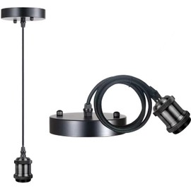 ASCMZOS Vintage Mini Pendant Light Cord Kit, Industrial Edison Retro Pendant Light UL Lamp Holder Fixture E26 E27 Lamp Socket, 3.94ft Adjustable Woven Fabric Hanging Light Cord Kit (Black)