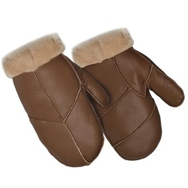 Harssidanzar Men Mitten Winter,Sheepskin Shearling Fur Lined Warm Genuine Leather Mittens Glove KM054US,Caramel,Szie L