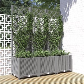 vidaXL Garden Planter with Trellis - Light Gray, Polypropylene - 47.2"x15.7"x53.5" - Ideal for Garden, Patio, Deck, Terrace