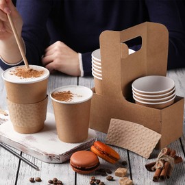 2 Cup Disposable Drink Carrier with Handle, Supkiir Kraft Paperboard Cup Holder for Hot or Cold Drinks, to Go Coffee Cup Holder for Food Delivery Service (20, Kraft)