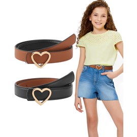 Monopa Girls Reversible Leather Belt - Heart Buckle Belt for kids Girls Belts for Jeans Dress(Black/Brown,90cm)