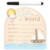 Baby Announcement Sign, Sailing Wooden Hello World Newborn Signs with