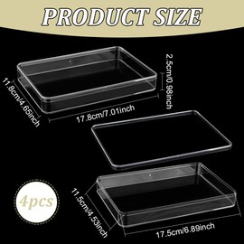 BENECREAT 4Pcs Acrylic Storage Boxes with Lids, 17.8x11.8x2.5cm Rectangle Storage Containers, Storage Display Box for Wedding, Party, Treats, Jewelry Accessories