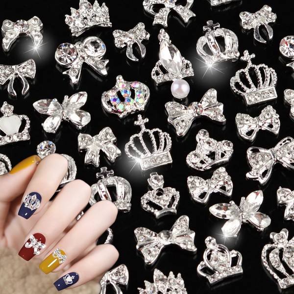 24pcs 3D Luxury Metal Alloy Gold Nail Art Rhinestones Charms Shiny Nail Crystal Diamonds Gems Manicure Nail Flowers Jewelry Studs(Hollowed kit)