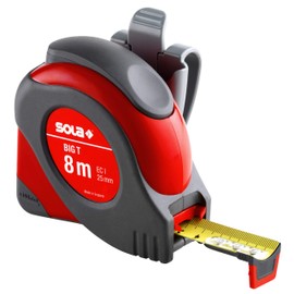 SOLA Big T Tape Measure 8 m / 25 mm Extremely Robust Professional Tape Measure with Belt Clip Steel Tape Painted Yellow with mm Scale Accuracy Class I Roll Meter with Non-Slip End Hook Length 8 m / 25