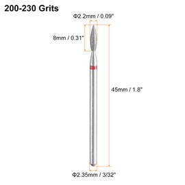 HARFINGTON 8pcs 200-230 Grits Diamond Grinding Bit 2.2mm Oval Head 2.35mm Shank 8mm Length Stone Sanding Drill Bits Rotary Tool for Ceramic Glass Nails Grinding Polishing