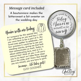 Groom's Boutonniere Pin I Know You'd Be Here Today If Heaven Remembrance Memorial Lapel Photo Charm - Silver Pendant Loved One Memory Picture Frame Mens Wedding Brooch & Gift Box