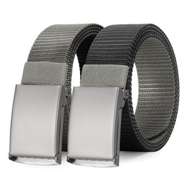 WERFORU Men Tactical Belt Nylon Belt for Men Golf Belt Reversible Belt with Flip-Top Metal Buckle Hiking Rigger Military Work-2-in-1 Belt (36"-40" Waist Adjustable,Black/Grey)