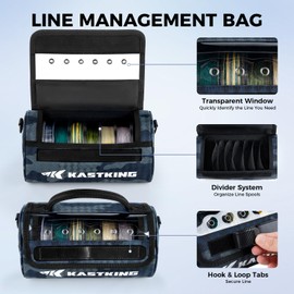 KastKing BaitSpace Line Management Bag, Fishing Line Storage Bag with Water Resistant Nylon, Clear View Window, Removable Divider for Up to 10 Spools, Tangle-free Leader Line Holder