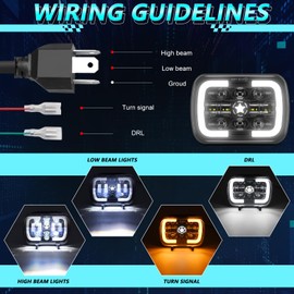 MONDEVIEW 5x7 LED Headlights 7x6 H6054 headlight led sealed beam headlights Compatible with Jeep Wrangler YJ Cherokee XJ Ford GMC Toyota Nissan Dodge