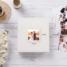 potricher Small Photo Album 4x6 200 Photos Leather Cover Picture Book with 200 Horizontal Pockets for Family Wedding Anniversary and Baby (White)