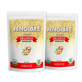 VIZANA NUTRITION | Jengibre Orgánico Certificado USDA en Polvo 200g por Pack (Pack-2 Bolsas de 100g)
