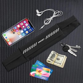 Running Belt Waist Pack Phone Holder Runner Belt Fanny Pack Lightweight Running Pouch Belt for Women Men, SweatResistant Workout Pouch for Running Jogging (Black(3 Pockets, Up to 7.0"))