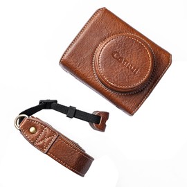 kinokoo - Funda protectora para cámara Canon G7X /G7X II /G7X III, piel sintética, compatible con cámara Canon G7X /G7X II /G7X III con correa para el hombro, color café