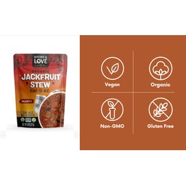 Kitchen and Love, Organic Jackfruit Hearty Stew, Fully Cooked, Plant Based Meat Alternative, Gluten Free, Ready in 90 seconds, High in Fiber, Non GMO Verified, Vegan, Quick Meal 8 Oz (Pack of 3)