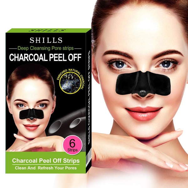 SHILLS Blackhead Remover, Charcoal Nose Strips, Charcoal Blackhead Remover Pore Strip, Charcoal Nose Strips, Oil Control Charcoal Strip, Peel Off Strips (6 Count)