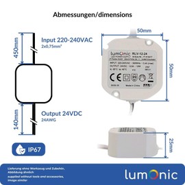 Lumonic I LED Unterputz Netzteil RLV-12-24 I 24V 12W I Input 220-230VAC I flimmerfrei & wasserdicht I Überlastschutz I kompaktes LED-Netzteil I für LE
