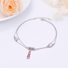 HOOHWE Anklet for Women Silver 925 Adjustable Butterfly Moon Pearl Celtic Knot Anklet Multilayer Anklets for Women Beach Double Layer Anklets Boho Jewellery, Sterling Silver