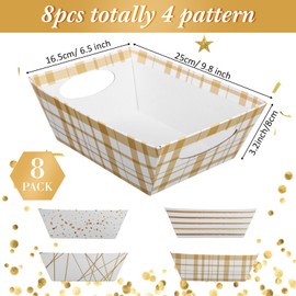 Dunzoom 26 Pcs Baskets for Gifts Empty Set Include 8 Sturdy Cardboard Gift Basket with 8 Plastic Bags and 10 Bows for Easter Wedding Mothers Day Graduation Birthday Party Gift Wrapping(White)