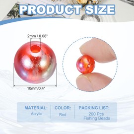 PATIKIL 10mm Fishing Beads, 200 Pcs Acrylic Holographic Beads Round Fishing Bait Eggs Rig Bead Tackle Lures Accessory for Fishing Rigs Baits Lures, Red