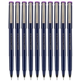Write05 Fineliner Pens, VIOLET, 0.5mm Ultra Fine Tip, Pack of 10, Precise Writing, Write Sign Draw Colour Pens, School Office Home Use, iZOFAX Black Ball Pen