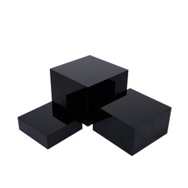 Red Co. Set of 3 Glossy Black Acrylic Cube Display Nesting Risers with Hollow Bottoms