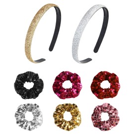 6 Pieces Of Sequined Hair Rings And 2 Pieces Of Hairbands, Fashionable Hair Accessories, Creative Hair Accessories, Simple And Versatile Hair Accessories, Hairstyle Accessories.