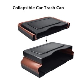 Riloer Small Car Trash Can Hanging Cup Holder and Upgrade Mount Car Seat Organizer Collapsible Trash Bag with Invisible Small Plate, Black