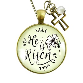 Faith Necklace He Is Risen! Christian Easter Inspired White Lily Womens Jewelry Cross Charm