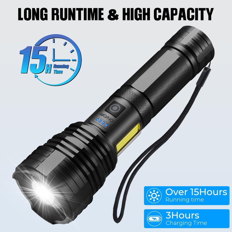 Flashlights LED High Lumens Rechargeable, High Lumen Super Bright Flashlight,