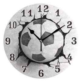 WXLIFE Sport Soccer Ball Print Round Acrylic Wall Clock, Silent Non Ticking Art Painting for Kids Bedroom Living Room Office School Home Decor