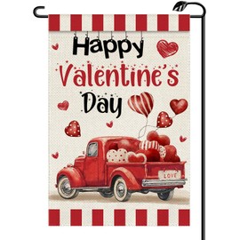 Love Heart Happy Valentines Day Garden Flag 12x18 Inch Vertical Double Sided Truck with Balloons Small Flags Anniversary Wedding Outside Decoration For Yard (ONLY FLAG) QR19