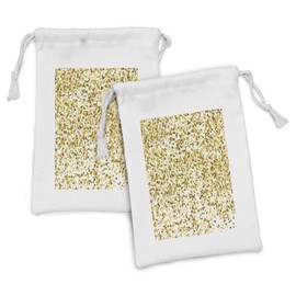 Ambesonne Abstract Fabric Pouch Set of 2, Party Celebration Themed Squares Abstract Ombre Image, Small Drawstring Bag for Toiletries Masks and Favors, 9" x 6", Caramel Yellow and White