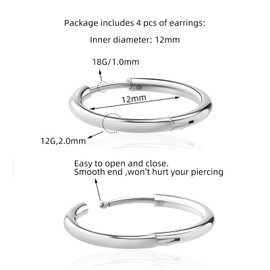 Silver 18K Real Gold Plating Huggie Hoop Earrings Sleeper Small Thin Mini 6mm 8mm 10mm 12mm 14mm 16mm,Hypoallergenic Surgical Stainless Steel Cartilage Earring for Women Men