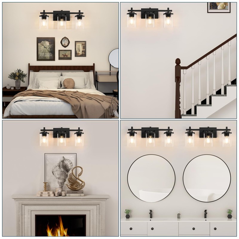 Spiglamm 3-Lights Bathroom Vanity Light Fixtures, Modern Black Vanity Lights