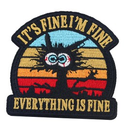 It's Fine I'm Fine Everything is Fine Embroidered Patch, Cute Animal Meme Patch, Morale Patch with Hook Fastener Backing, Funny Applique Humor Patch Military for Backpack, Vest, Helmet, Hat, Bag