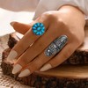 ELABEST Size7-9 Western Ring Set Silver Turquoise Cactus Arrow Flower