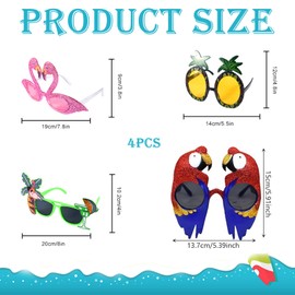 4 Pairs Funny Sunglasses Party Sunglasses, Novelty Sunglasses Funny Glasses Summer Party Photo Booth Props Tropical Fancy Dress Favors Supplies Decoration for Kids Adults