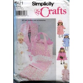 Simplicity Sewing Pattern 5421 18" Doll Clothes, Tote, Doll Sized Garment Bag and Sleeping Bag.