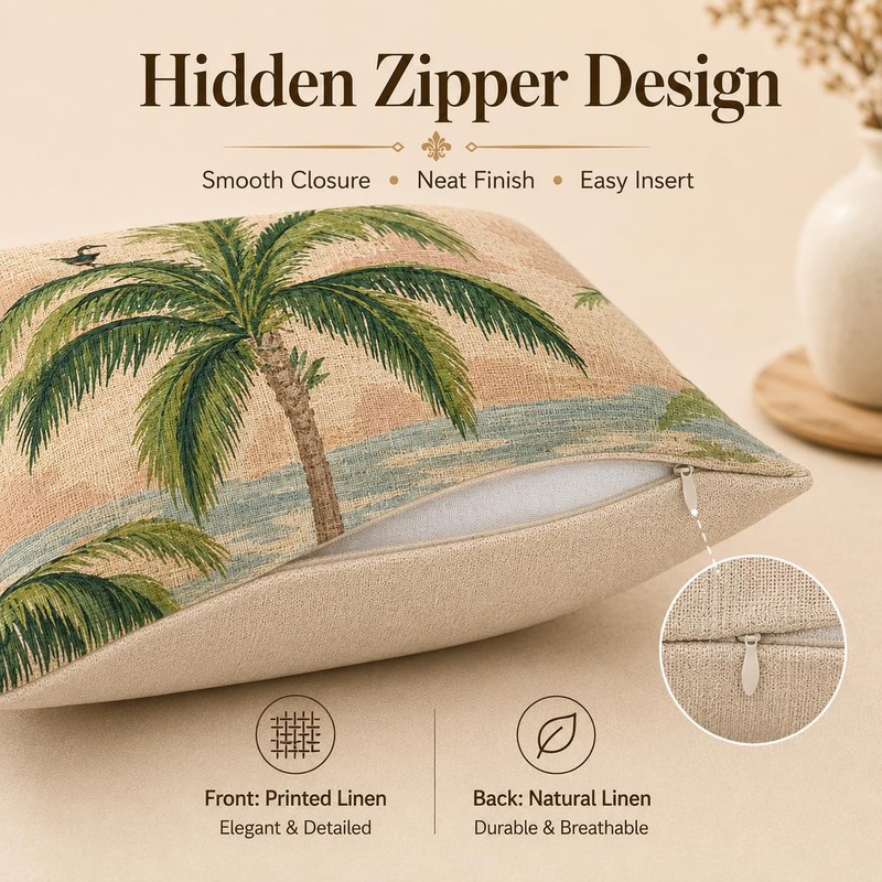 Retro Palm Tree Throw Pillow Cover 24x24 Inch Tropical Cushion
