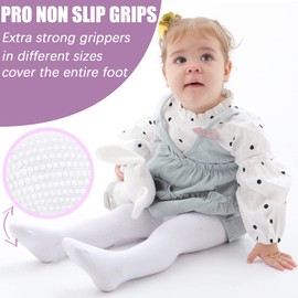Baby Girl Tights Non Slip Baby Tights Warm Cotton Leggings 2-4 Years Seamless Pantyhose Non-Skid Grip for Toddler 2 Pack (White, Pink, L)