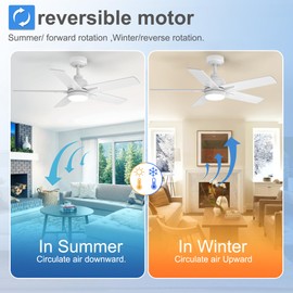 42 Inch White Ceiling Fan with Light and Remote Control. Dimmable 3 Color Temperatures LED Ceiling Fan. 6 Speeds Reversible DC Motor.5 Blades Modern Ceiling Fans for Indoor or Covered Outdoor.