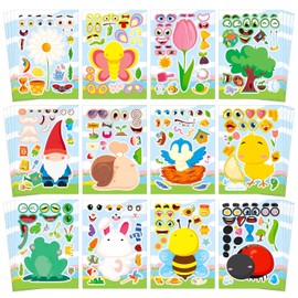 Aowplc Spring Make-a-Face Stickers for Kids 48 Sheets Mix 'n Match Cute Spring Crafts & Party Favors